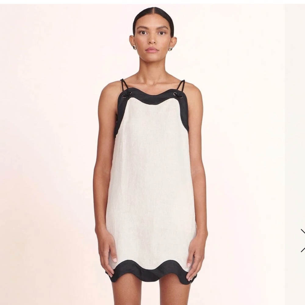 STAUD NWT Renata Linen Dress in Natural and Black